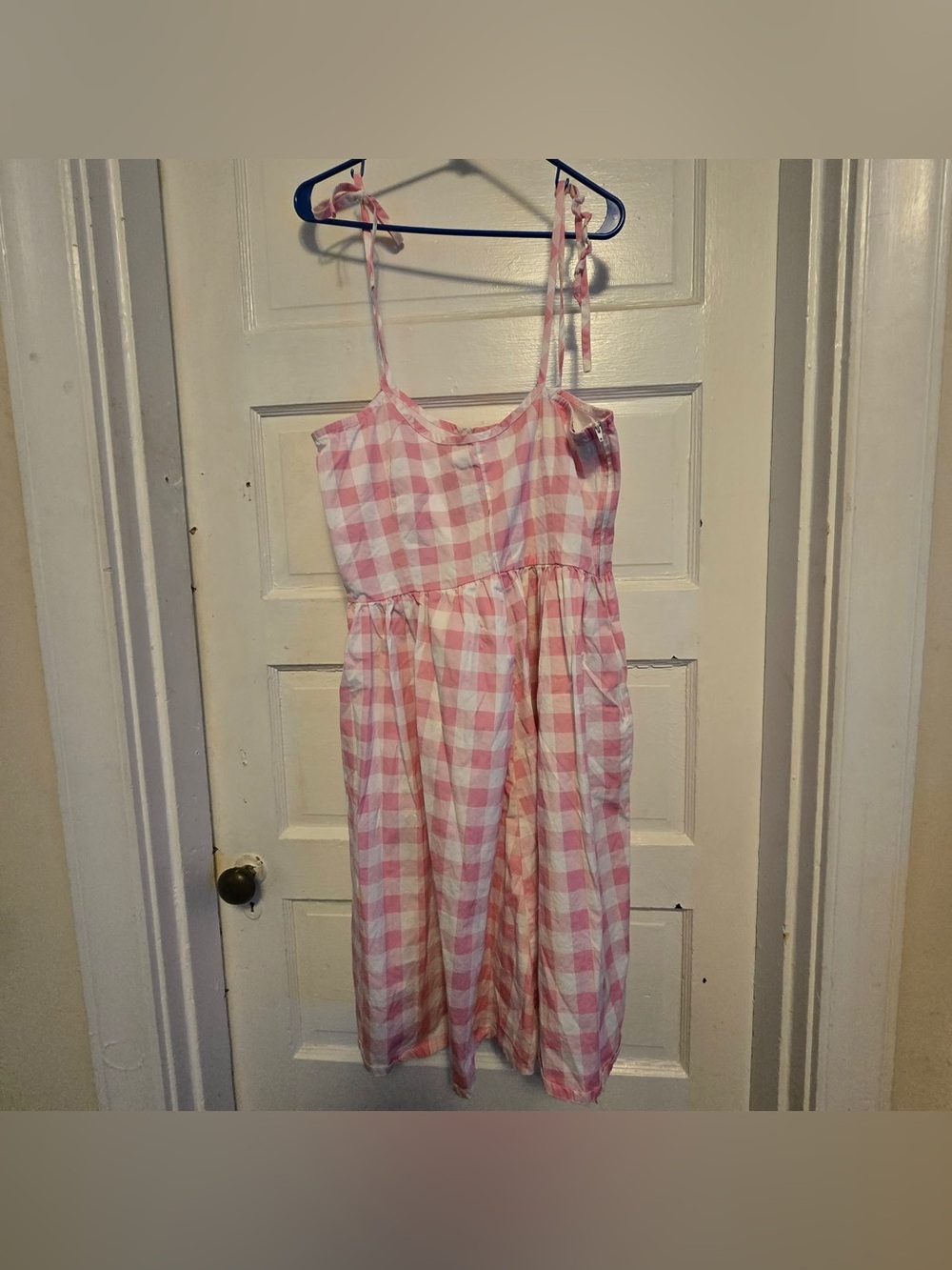 Unique Vintage Adjustable Strap Pink Gingham Swing Dress - Picture 2 of 4